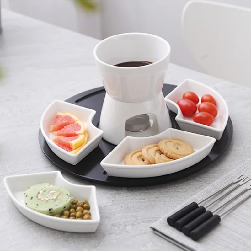 Fondue Pot Ceramic - Set di Pentole in Ceramica Smaltata